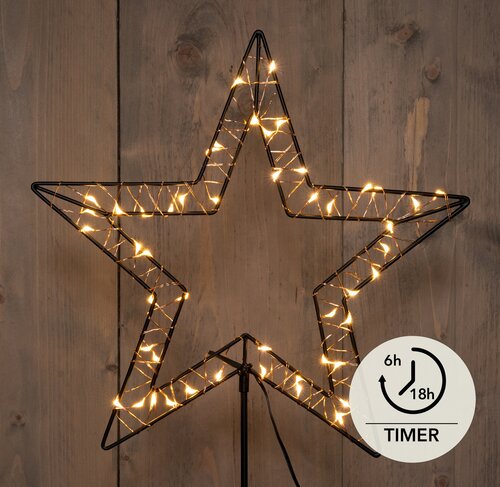 Anna's Collection LED-ster op steker zwart - classic warm - 50 lampjes - B 31,5 x H 100 cm - afbeelding 2