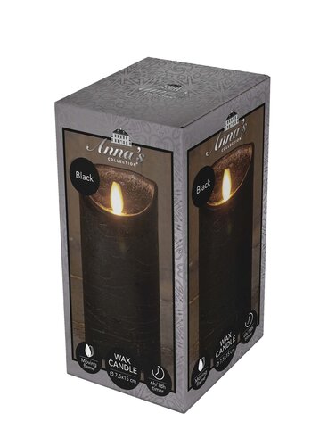 Anna's Collection LED-stompkaars bewegende vlam - D7,5xH15cm Zwart - afbeelding 2