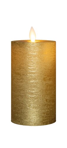 Anna's Collection LED-stompkaars oplaadbaar rustiek met bewegende vlam goud - H 12,5 x Ø 7,5 cm