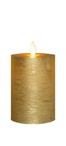 Anna's Collection LED-stompkaars oplaadbaar rustiek met bewegende vlam goud - H 10 x Ø 7,5 cm