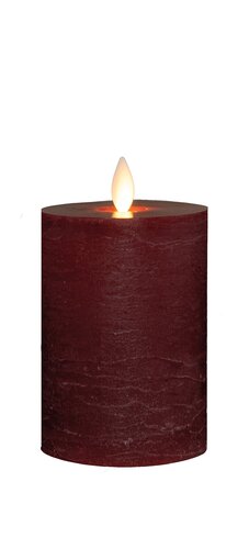 Anna's Collection LED-stompkaars oplaadbaar rustiek met bewegende vlam bordeaux - H 10 x Ø 7,5 cm