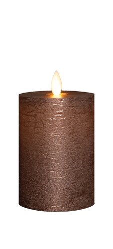 Anna's Collection LED-stompkaars oplaadbaar rustiek met bewegende vlam brons - H 10 x Ø 7,5 cm