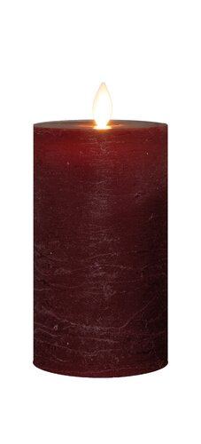 Anna's Collection LED-stompkaars oplaadbaar rustiek met bewegende vlam bordeaux - H 12,5 x Ø 7,5 cm