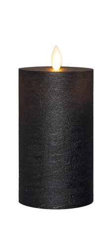 Anna's Collection LED-stompkaars oplaadbaar rustiek met bewegende vlam zwart - H 12,5 x Ø 7,5 cm