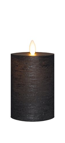 Anna's Collection LED-stompkaars oplaadbaar rustiek met bewegende vlam zwart - H 10 x Ø 7,5 cm