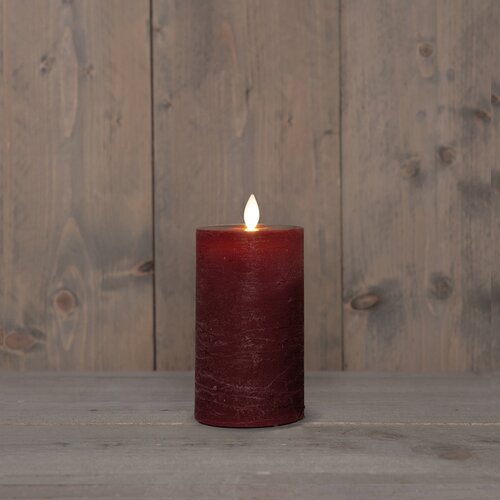 Anna's Collection LED-stompkaars oplaadbaar rustiek met bewegende vlam bordeaux - H 12,5 x Ø 7,5 cm - afbeelding 3