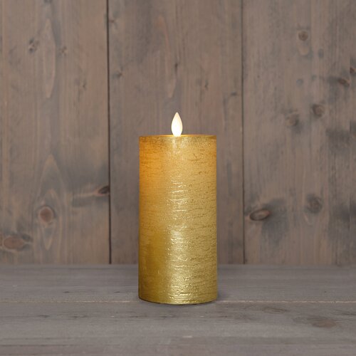 Anna's Collection LED-stompkaars oplaadbaar rustiek met bewegende vlam goud - H 15 x Ø 7,5 cm - afbeelding 3