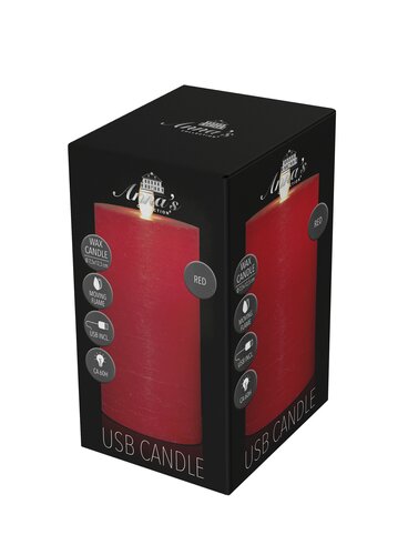 Anna's Collection LED-stompkaars oplaadbaar rustiek met bewegende vlam rood - H 12,5 x Ø 7,5 cm - afbeelding 2