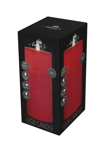 Anna's Collection LED-stompkaars oplaadbaar rustiek met bewegende vlam rood - H 15 x Ø 7,5 cm - afbeelding 2