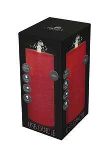 Anna's Collection LED-stompkaars oplaadbaar rustiek met bewegende vlam rood - H 15 x Ø 7,5 cm - afbeelding 2