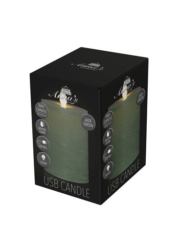 Anna's Collection LED-stompkaars oplaadbaar rustiek met bewegende vlam jade - H 10 x Ø 7,5 cm - afbeelding 2