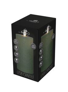 Anna's Collection LED-stompkaars oplaadbaar rustiek met bewegende vlam jade - H 12,5 x Ø 7,5 cm - afbeelding 2
