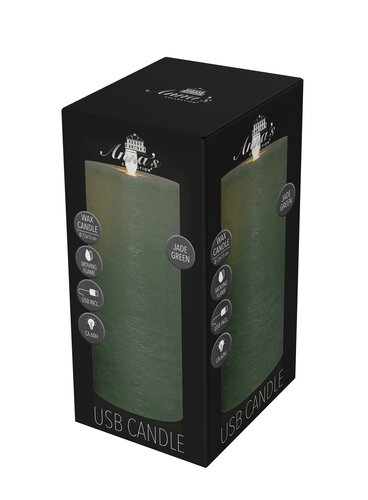 Anna's Collection LED-stompkaars oplaadbaar rustiek met bewegende vlam jade - H 15 x Ø 7,5 cm - afbeelding 2
