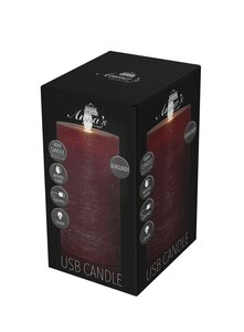 Anna's Collection LED-stompkaars oplaadbaar rustiek met bewegende vlam bordeaux - H 12,5 x Ø 7,5 cm - afbeelding 2