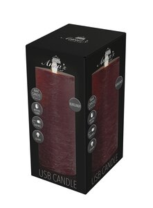 Anna's Collection LED-stompkaars oplaadbaar rustiek met bewegende vlam bordeaux - H 15 x Ø 7,5 cm - afbeelding 2