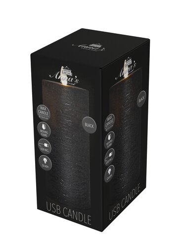 Anna's Collection LED-stompkaars oplaadbaar rustiek met bewegende vlam zwart - H 15 x Ø 7,5 cm - afbeelding 2