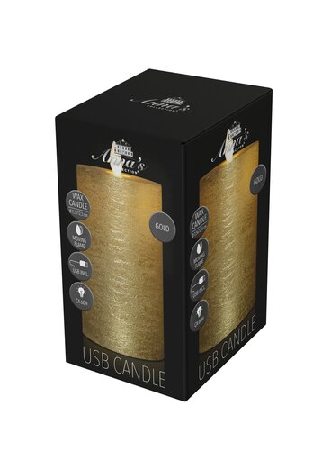 Anna's Collection LED-stompkaars oplaadbaar rustiek met bewegende vlam goud - H 12,5 x Ø 7,5 cm - afbeelding 2