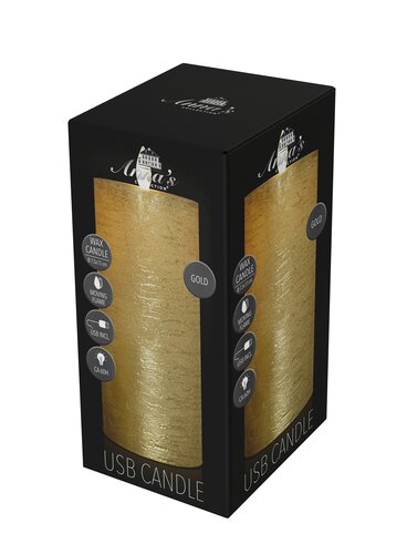 Anna's Collection LED-stompkaars oplaadbaar rustiek met bewegende vlam goud - H 15 x Ø 7,5 cm - afbeelding 2