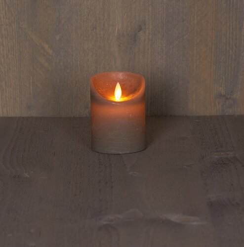 Anna's Collection LED-stompkaars rustiek met bewegende vlam taupe - H 10 x D 7,5 cm - afbeelding 3