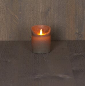 Anna's Collection LED-stompkaars rustiek met bewegende vlam taupe - H 10 x D 7,5 cm - afbeelding 3