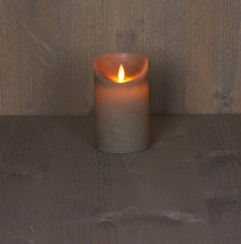 Anna's Collection LED-stompkaars rustiek met bewegende vlam taupe - H 12,5 x D 7,5 cm - afbeelding 3