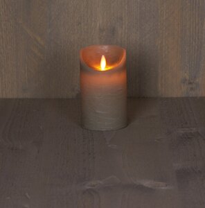 Anna's Collection LED-stompkaars rustiek met bewegende vlam taupe - H 12,5 x D 7,5 cm - afbeelding 3