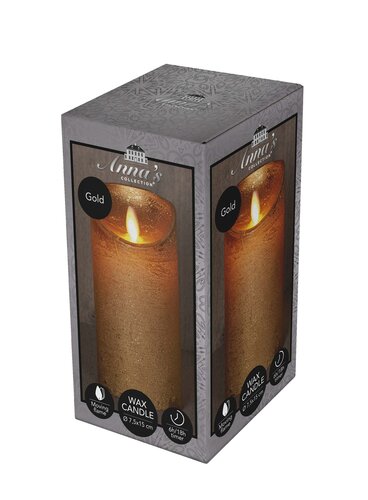 Anna's Collection LED-stompkaars rustiek met bewegende vlam goud - H 15 x Ø 7,5 cm - afbeelding 1