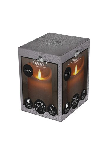 Anna's Collection LED-stompkaars rustiek met bewegende vlam taupe - H 10 x D 7,5 cm - afbeelding 2