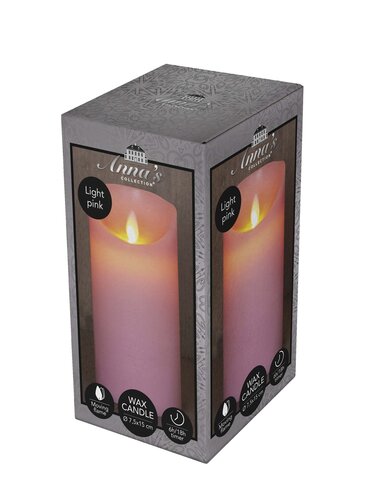 Anna's Collection LED-stompkaars rustiek met bewegende vlam lichtroze - H 15 x D 7,5 cm - afbeelding 2