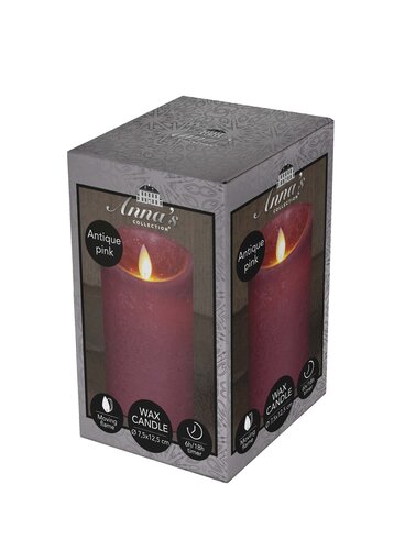Anna's Collection LED-stompkaars rustiek met bewegende vlam antiek roze - H 12,5 x D 7,5 cm - afbeelding 2