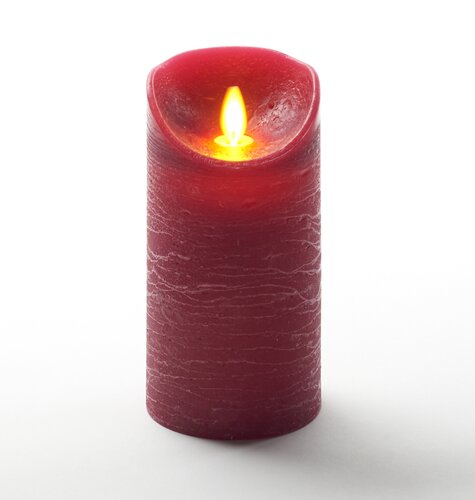 Anna's Collection LED-stompkaars rustiek met bewegende vlam bordeaux - H 15 x Ø 7,5 cm