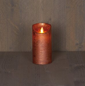Anna's Collection LED-stompkaars rustiek met bewegende vlam koper - H 15 x Ø 7,5 cm - afbeelding 2