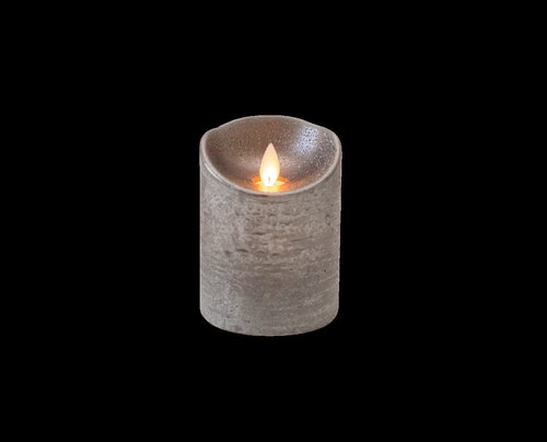 Anna's Collection LED-stompkaars rustiek met bewegende vlam antraciet - H 10 x Ø 7,5 cm