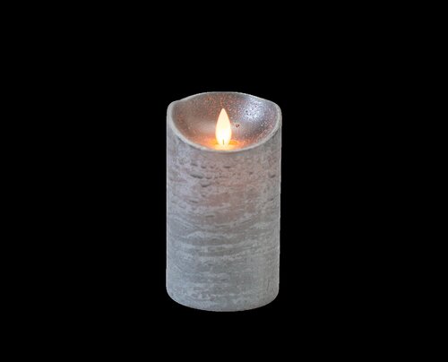 Anna's Collection LED-stompkaars rustiek met bewegende vlam antraciet - H 12,5 x Ø 7,5 cm
