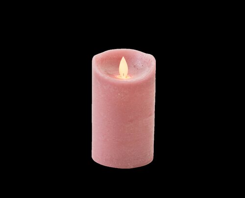 Anna's Collection LED-stompkaars rustiek met bewegende vlam antiek roze - H 12,5 x Ø 7,5 cm