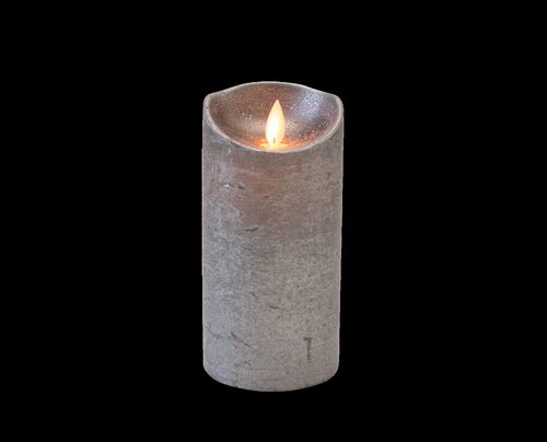 Anna's Collection LED-stompkaars rustiek met bewegende vlam antraciet - H 15 x Ø 7,5 cm