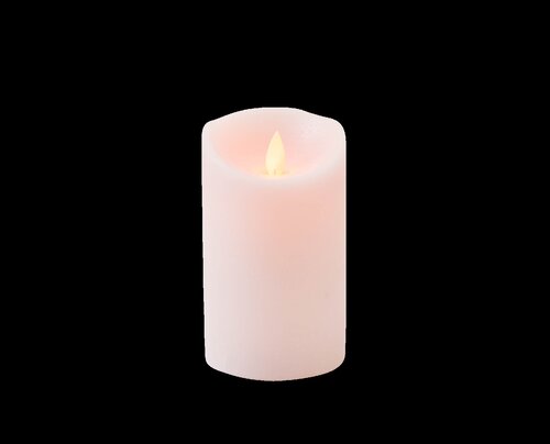 Anna's Collection LED-stompkaars rustiek met bewegende vlam lichtroze - H 12,5 x Ø 7,5 cm