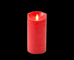 Anna's Collection LED-stompkaars rustiek met bewegende vlam rood - H 15 x D 7,5 cm - afbeelding 1