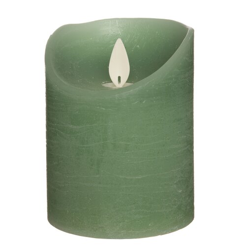 Anna's Collection LED-stompkaars rustiek met bewegende vlam jade - H 10 x Ø 7,5 cm