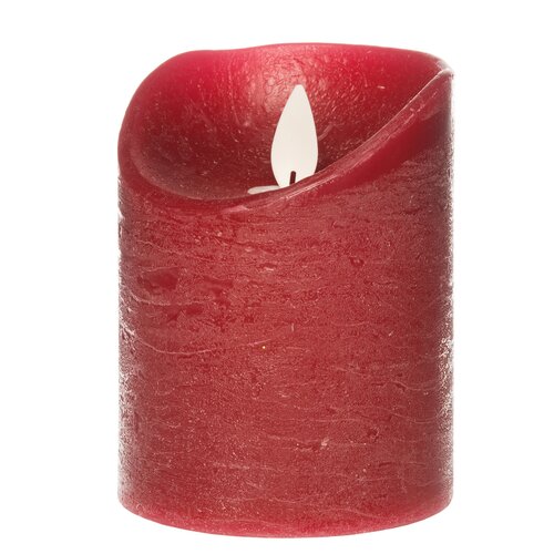 Anna's Collection LED-stompkaars rustiek met bewegende vlam bordeaux - H 10 x Ø 7,5 cm