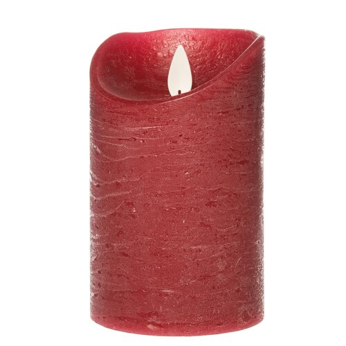 Anna's Collection LED-stompkaars rustiek met bewegende vlam bordeaux - H 12,5 x Ø 7,5 cm