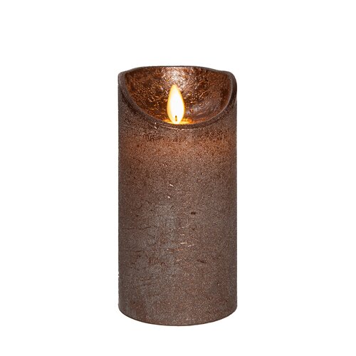 Anna's Collection LED-stompkaars rustiek met bewegende vlam brons - H 15 x Ø 7,5 cm