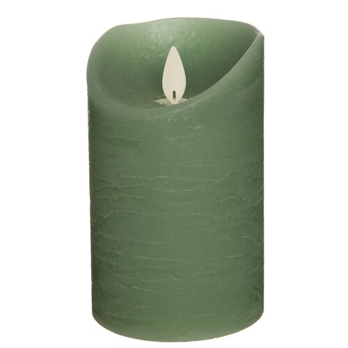 Anna's Collection LED-stompkaars rustiek met bewegende vlam jade - H 12,5 x Ø 7,5 cm