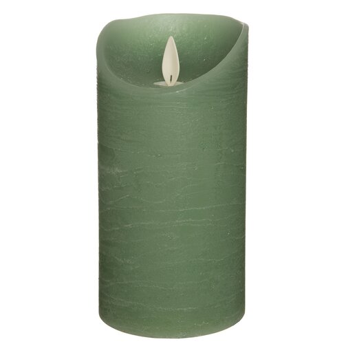 Anna's Collection LED-stompkaars rustiek met bewegende vlam jade - H 15 x Ø 7,5 cm