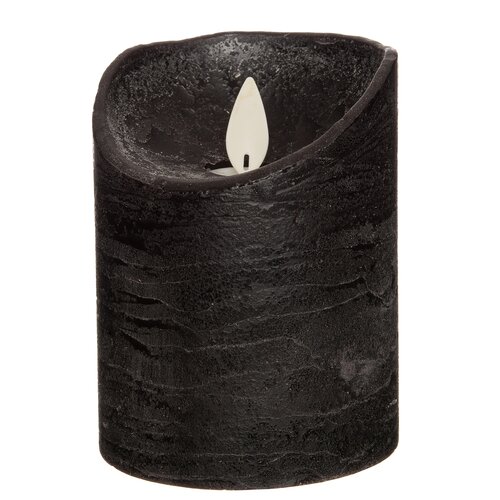 Anna's Collection LED-stompkaars rustiek met bewegende vlam zwart - H 10 x Ø 7,5 cm