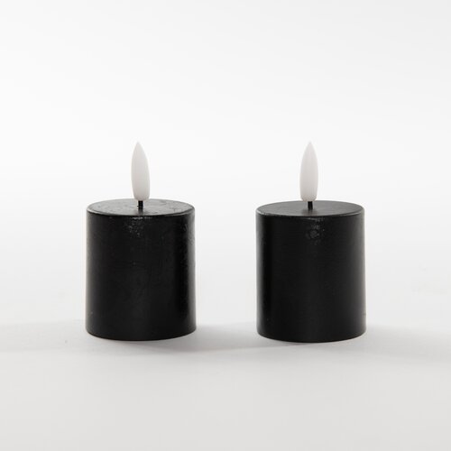 Anna's Collection LED-stompkaarsen 3D-vlam - D4,5xH8cm Zwart 2 stuks - afbeelding 1