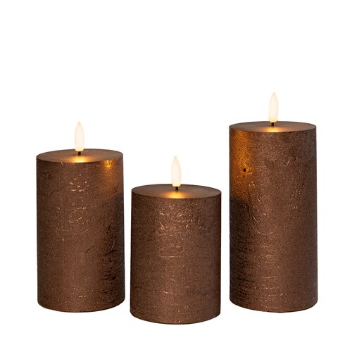 Anna's Collection LED-stompkaarsen 3D-vlam - H10/12,5/15cm Brons 3-delig - afbeelding 1