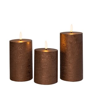 Anna's Collection LED-stompkaarsen 3D-vlam - H10/12,5/15cm Brons 3-delig - afbeelding 1