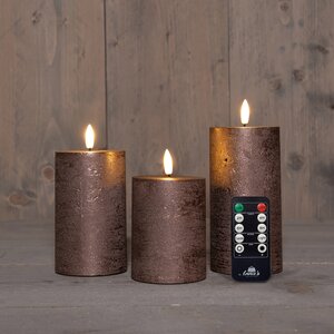 Anna's Collection LED-stompkaarsen 3D-vlam - H10/12,5/15cm Brons 3-delig - afbeelding 2
