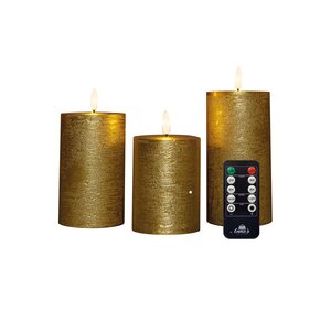 Anna's Collection LED-stompkaarsen 3D-vlam - H10/12,5/15cm Goud 3-delig - afbeelding 1